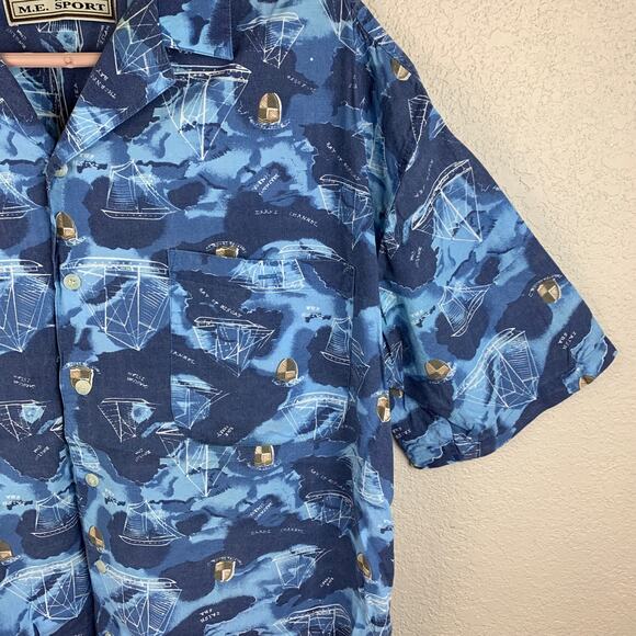 M.E. Sport Vintage Hawaiian Sail Boat Button Up Shirt Mens Sz XL - Picture 5 of 7